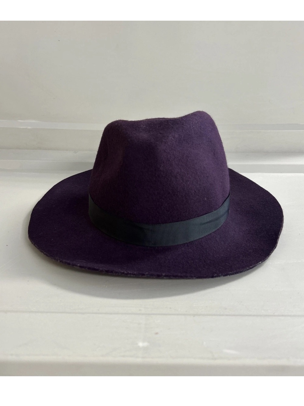 Purple Felt 100% Wool Fedora Hat Black Ribbon Women’s OSFM